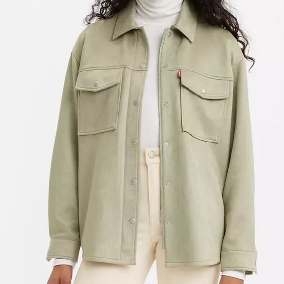Levis Women’s Faux Suede Shaket Oversized Plus size 3X Zip Up Snap Button Shacky - Picture 2 of 12